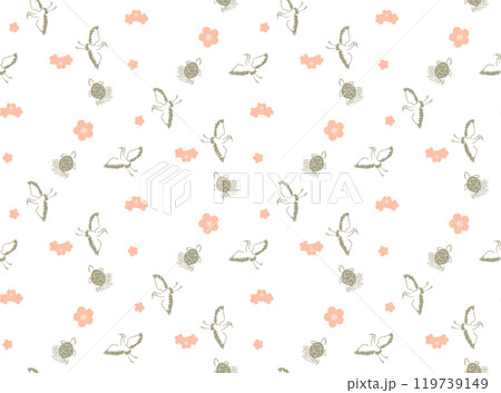 梅と鶴亀のパターン てぬぐい 和柄 金色 梅と鶴亀のパターン てぬぐい 和柄 金色 119739149