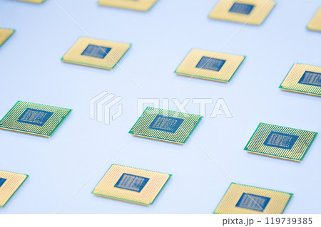processors production line state of the art microprocessors at conveyor belt. 119739385