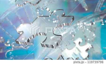 The Glass Jigsaw on Dna background for sci or education concept 3d rendering. The Glass Jigsaw on Dna background for sci or education concept 3d rendering. 119739798