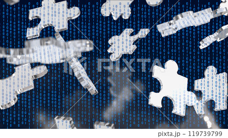 The Silver Jigsaw on Black background for Business or technology concept 3d rendering. The Silver Jigsaw on Black background for Business or technology concept 3d rendering. 119739799