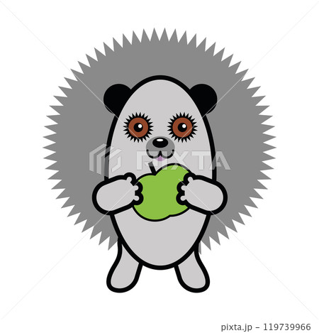 Cartoon baby hedgehog holding green apple Cartoon baby hedgehog holding green apple 119739966