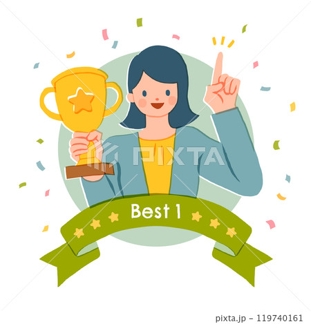 優勝トロフィーを持つ女性のイラスト 優勝トロフィーを持つ女性のイラスト 119740161