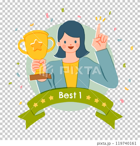 優勝トロフィーを持つ女性のイラスト 優勝トロフィーを持つ女性のイラスト 119740161