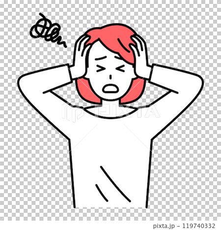 Casual woman holding her head Casual woman holding her head 119740332