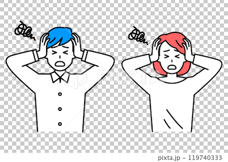 Casual men and women holding their heads in worries set 119740333