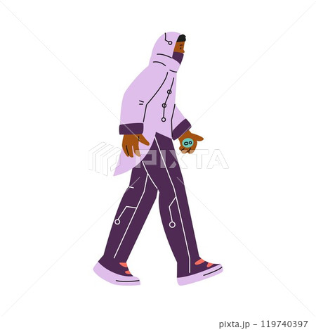 Vector Illustration of a man in motion from the future in strange clothes. Vector Illustration of a man in motion from the future in strange clothes. 119740397