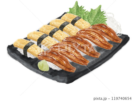 水彩の寿司_セット(穴子・玉子)11_2 水彩の寿司_セット(穴子・玉子)11_2 119740654