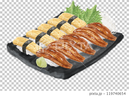 水彩の寿司_セット(穴子・玉子)11_2 水彩の寿司_セット(穴子・玉子)11_2 119740654