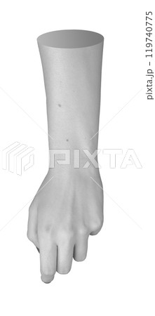 hand and arm in a relaxed, curled pose, isolated in monochrome. Slightly bent fingers pointing, 119740775