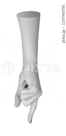 Female hand reaching out, isolated on white background. Outstretched arm showing language of 119740795