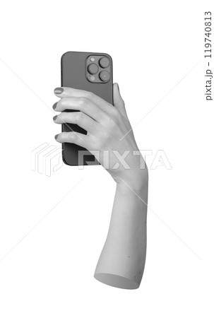 Berlin Germany October 21 2024 Woman holding an iPhone, isolated on a white background. The 119740813