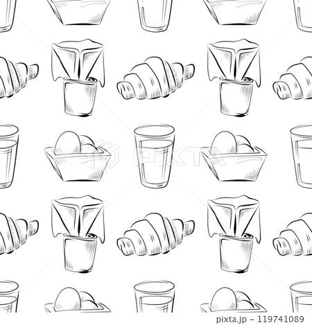 vector seamless pattern line art elements - food, cuisine breakfast 119741089