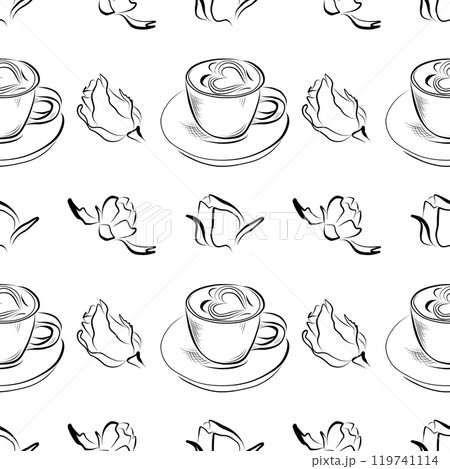 vector seamless pattern line art elements - food, cuisine breakfast 119741114