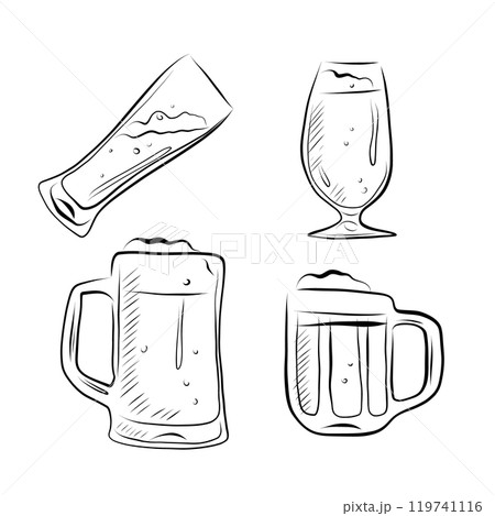 Line drawing. Art line different beer glasses. Vector Line drawing. Art line different beer glasses. Vector 119741116