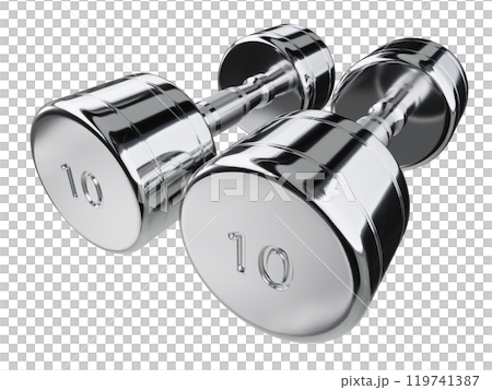 Two blank Round Dumbbells with number 10, chrome weightlifting gym equipment Two blank Round Dumbbells with number 10, chrome weightlifting gym equipment 119741387