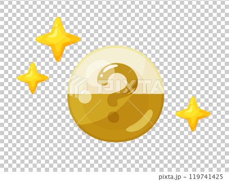 カプセルトイのレアアイテムが入っていそうな金色のカプセルのイラスト カプセルトイのレアアイテムが入っていそうな金色のカプセルのイラスト 119741425