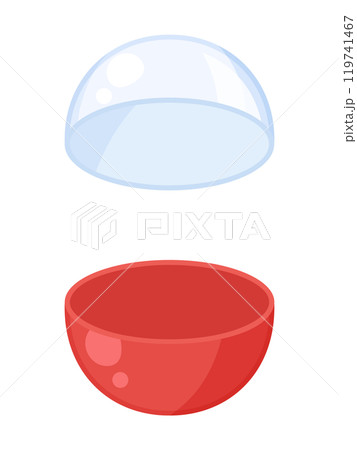 カプセルトイのカプセルを正面から開くイラスト_空っぽ 119741467