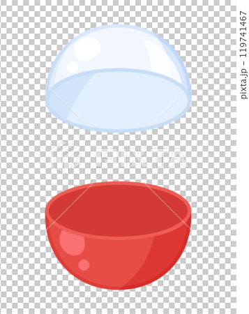 Illustration of a capsule toy capsule being opened from the front_empty 119741467