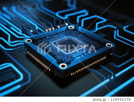computer motherboard on a dark background 119741578