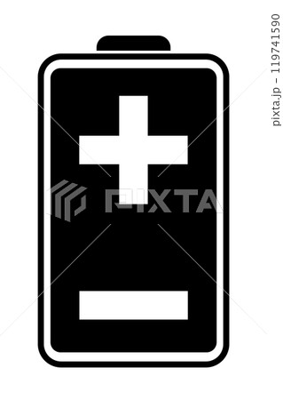 Battery charging vector icon. Charge level indicator. Black and white illustration. Battery charging vector icon. Charge level indicator. Black and white illustration. 119741590