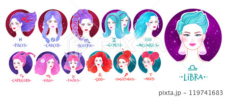 Set of zodiac signs girls portraits Set of zodiac signs girls portraits 119741683