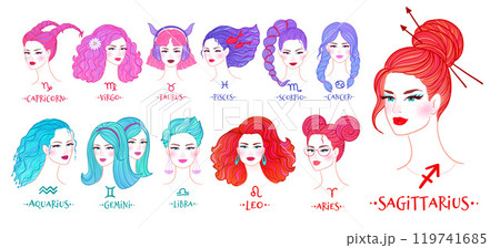 Set of zodiac signs girls portraits 119741685