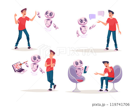 Ai chatbot. People conversation with smart computer ai system chatbot exact vector concept pictures in cartoon style 119741706
