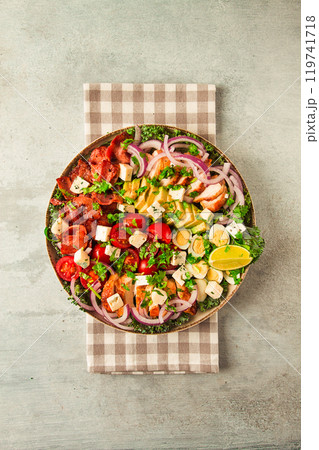 Cobb salad, keto food, top view, no people, close-up, 119741718
