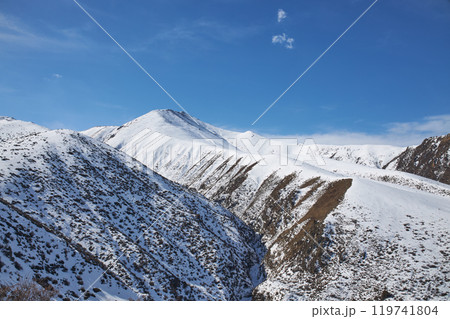 Winter mountain landscape. little snow. March in Kyrgyzstan mountains 119741804