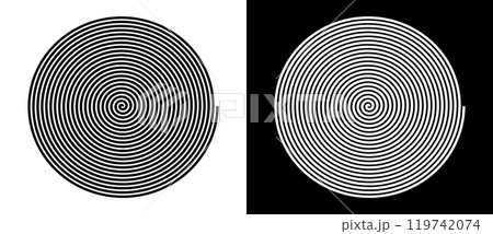 Abstract background with lines in circle. Art design spiral as logo or icon. A black figure on a white background and an equally white figure on the black side. 119742074