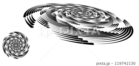 Spiral with black lines as dynamic abstract vector background or logo or icon. Artistic illustration with normal view and perspective on white background. 119742130