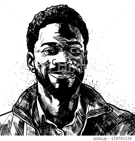 Man portrait in hand drawing or engraving style. 60s styled beautiful comic book character, black and white 119742139