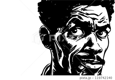 Man portrait in hand drawing or engraving style. 60s styled beautiful comic book character, black and white 119742140