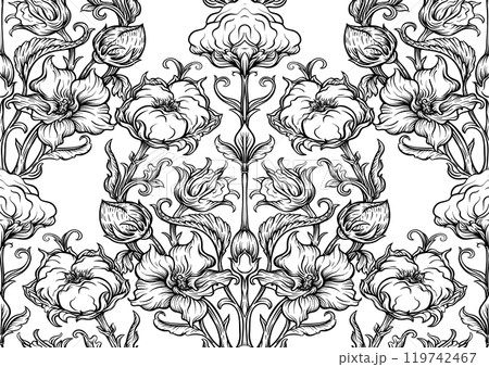 Pure cotton. Cotton plant. Art nouveau style 119742467