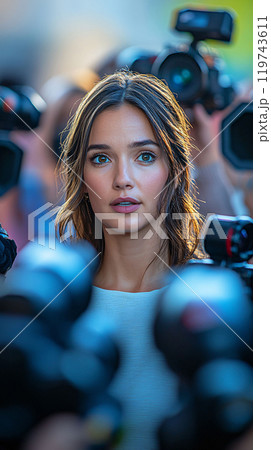 Female Politician Amidst Media Chaos 119743611