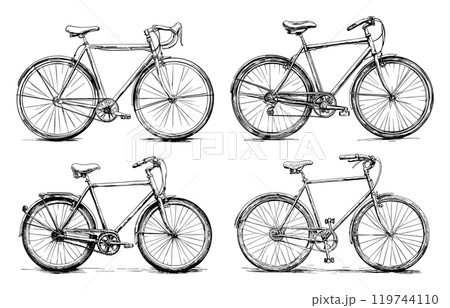 Retro Bicycle Engraving Vintage Illustration Set Featuring Classic Bicycles Engraved Style Cycling Enthusiasts Vintage Shops Prints Perfect For Home Decor Posters And Collectibles 119744110