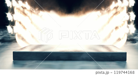 Stage lights and fog or misty in the dark. Stage lights and fog or misty in the dark. 119744168