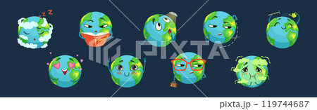 Funny Planet Character Showing Different Emotion Vector Set 119744687