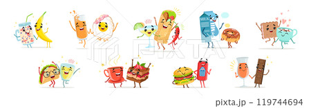 Funny Food Friends Together Enjoy and Have Fun Vector Set Funny Food Friends Together Enjoy and Have Fun Vector Set 119744694