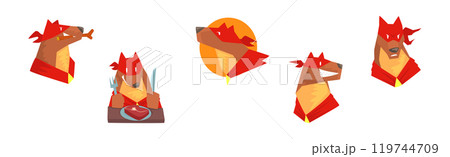 Dog Superhero Character in Red Cape and Mask Vector Set Dog Superhero Character in Red Cape and Mask Vector Set 119744709