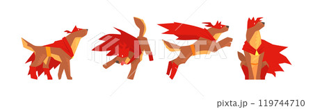 Dog Superhero Character in Red Cape and Mask Vector Set Dog Superhero Character in Red Cape and Mask Vector Set 119744710
