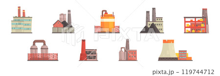 Industrial Plant and Factory Building with Chimney Vector Set 119744712