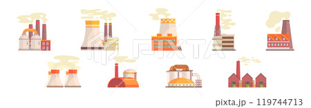 Industrial Plant and Factory Building with Chimney Vector Set 119744713