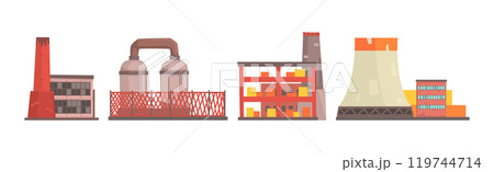 Industrial Plant and Factory Building with Chimney Vector Set 119744714