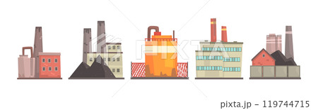Industrial Plant and Factory Building with Chimney Vector Set 119744715
