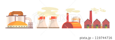 Industrial Plant and Factory Building with Chimney Vector Set 119744716