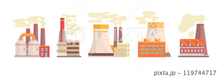 Industrial Plant and Factory Building with Chimney Vector Set 119744717
