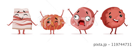 Humanized Meat Product Character with Face and Arms Vector Set 119744731