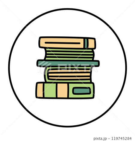 Doodle pile of books icon. Hand drawn book, journal or notebook symbol 119745284