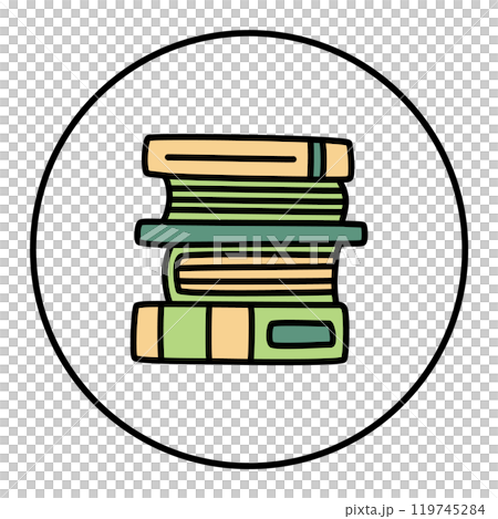 Doodle pile of books icon. Hand drawn book, journal or notebook symbol 119745284